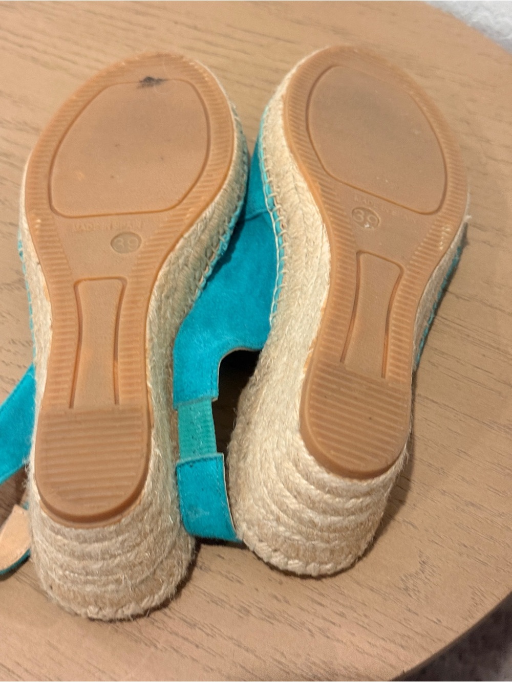 Turquoise Suede Slingback Espadrille Wedges - Picture 5 of 5
